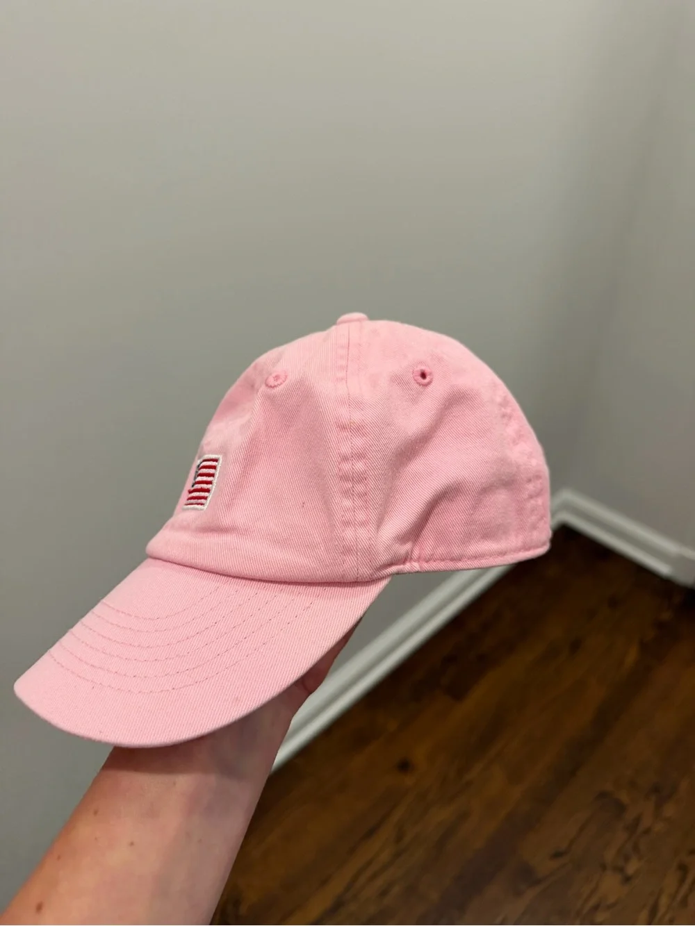 Kids Pink Baseball Cap with American Flag Patch